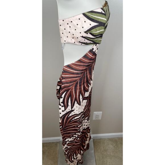Retrofete Kiara Strapless Linen Cutout Polkadot Leaves Midi Dress Size XS - Picture 6 of 9